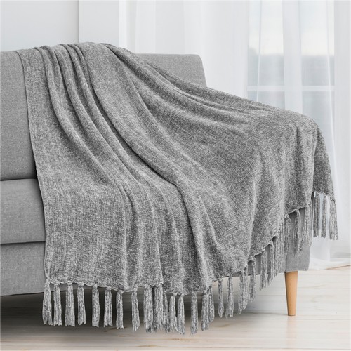 Fluffy chenille knitted throw - chenille,